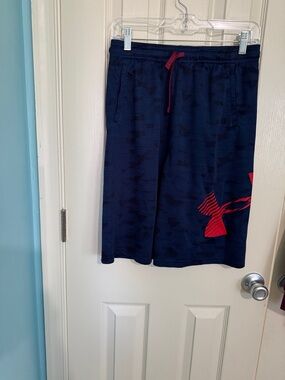 Under Armour Boys Navy Blue Shorts with Red Logo
